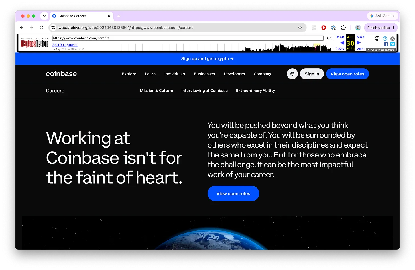 Coinbase’s 2024 careers page, via the Wayback Machine