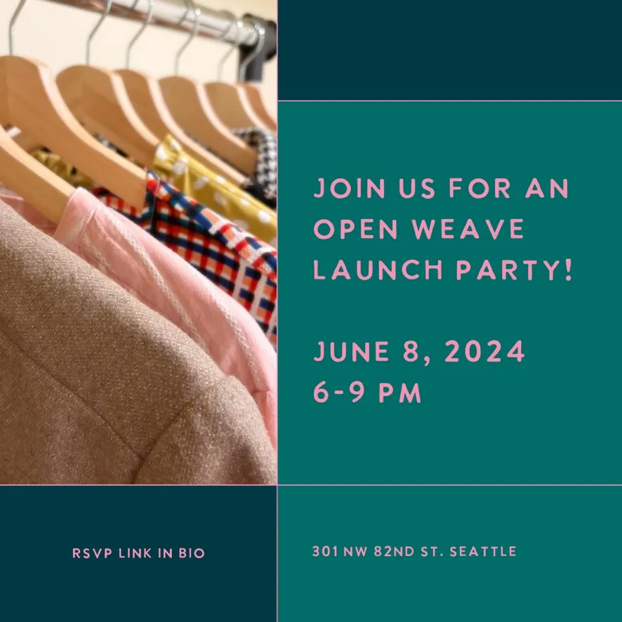 Open Weave launch party promotional graphic with event date and location